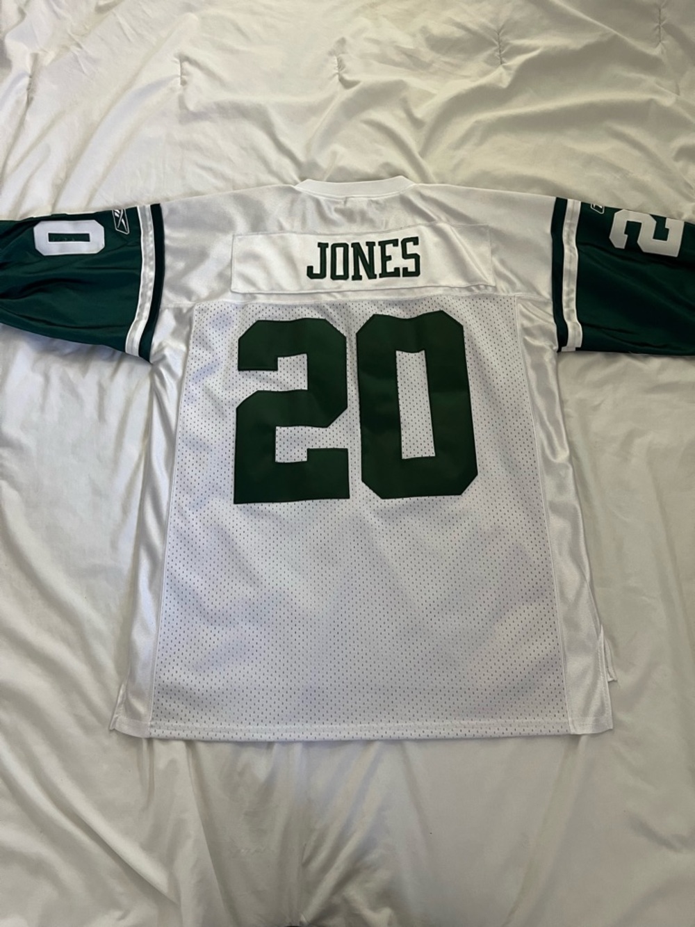 Reebok White and Dark Green "Jones 20" Football Jersey